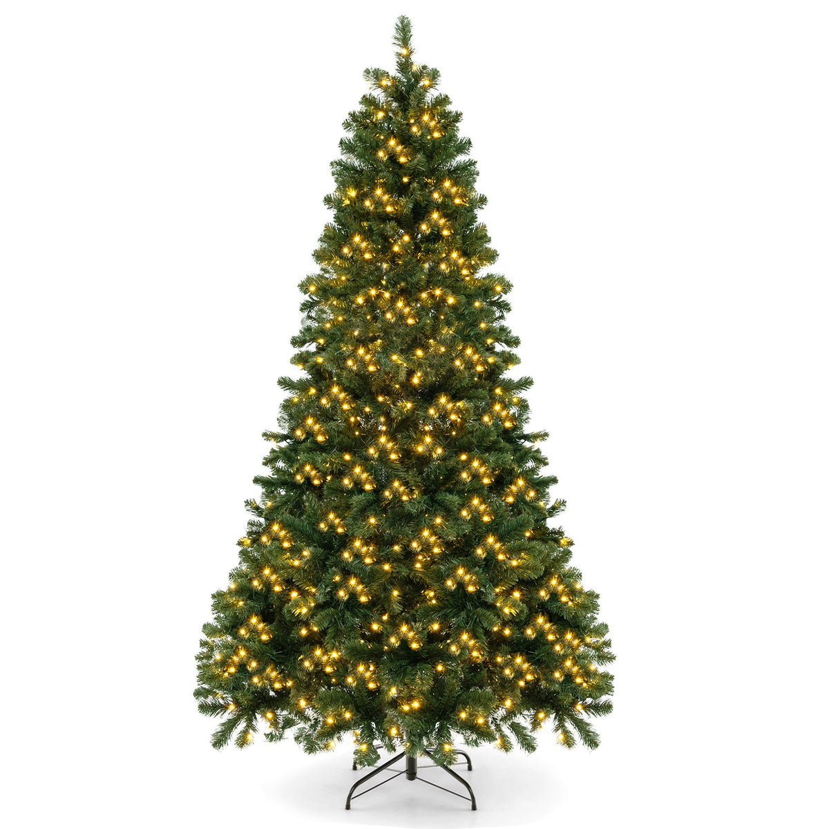 6/7/8 Feet Hinged Christmas Tree with PVC Branch Tips Warm White LED Lights-7 ft-Christmas Trees-DECOROLALA