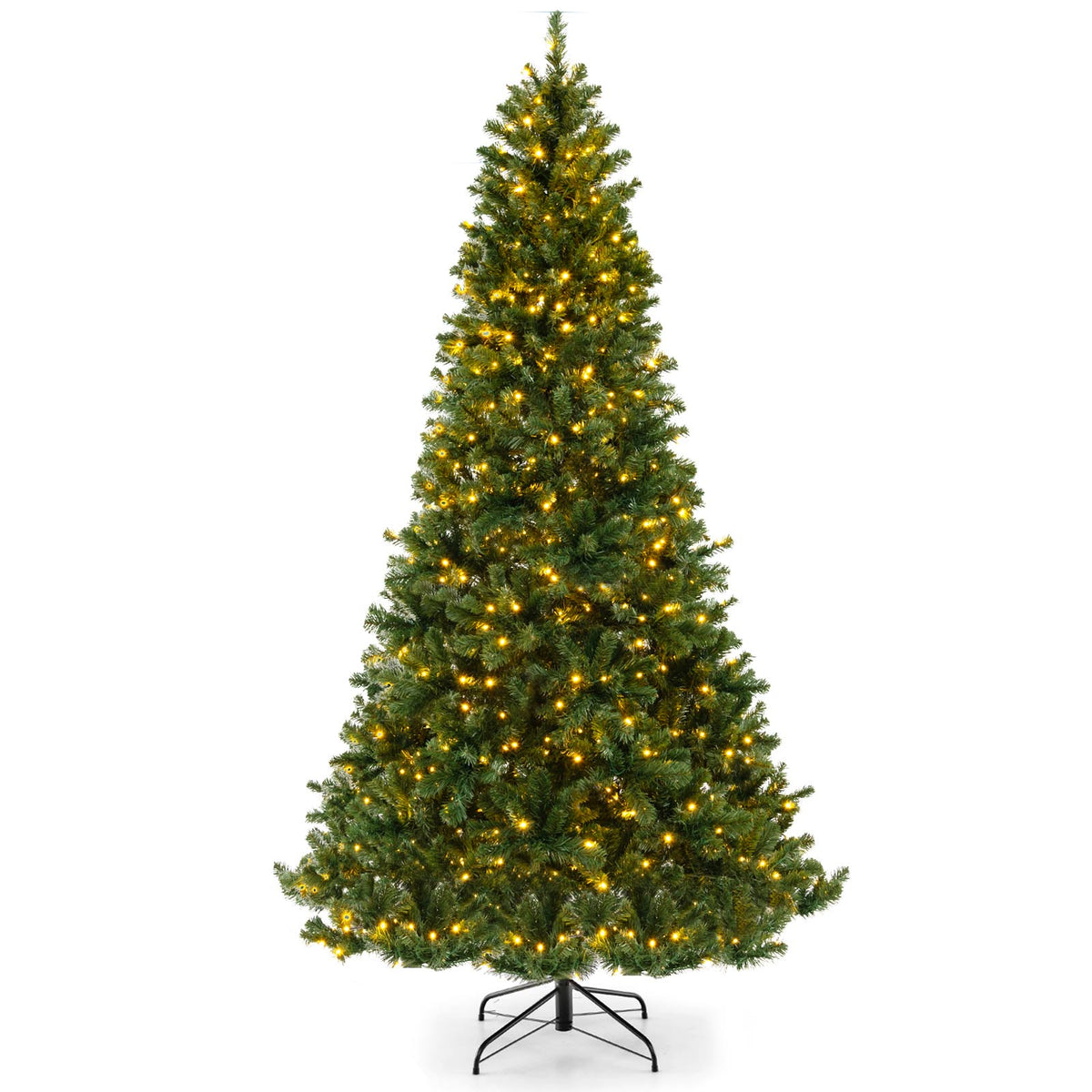 6/7/8 Feet Hinged Christmas Tree with PVC Branch Tips Warm White LED Lights-8 ft-Christmas Trees-DECOROLALA