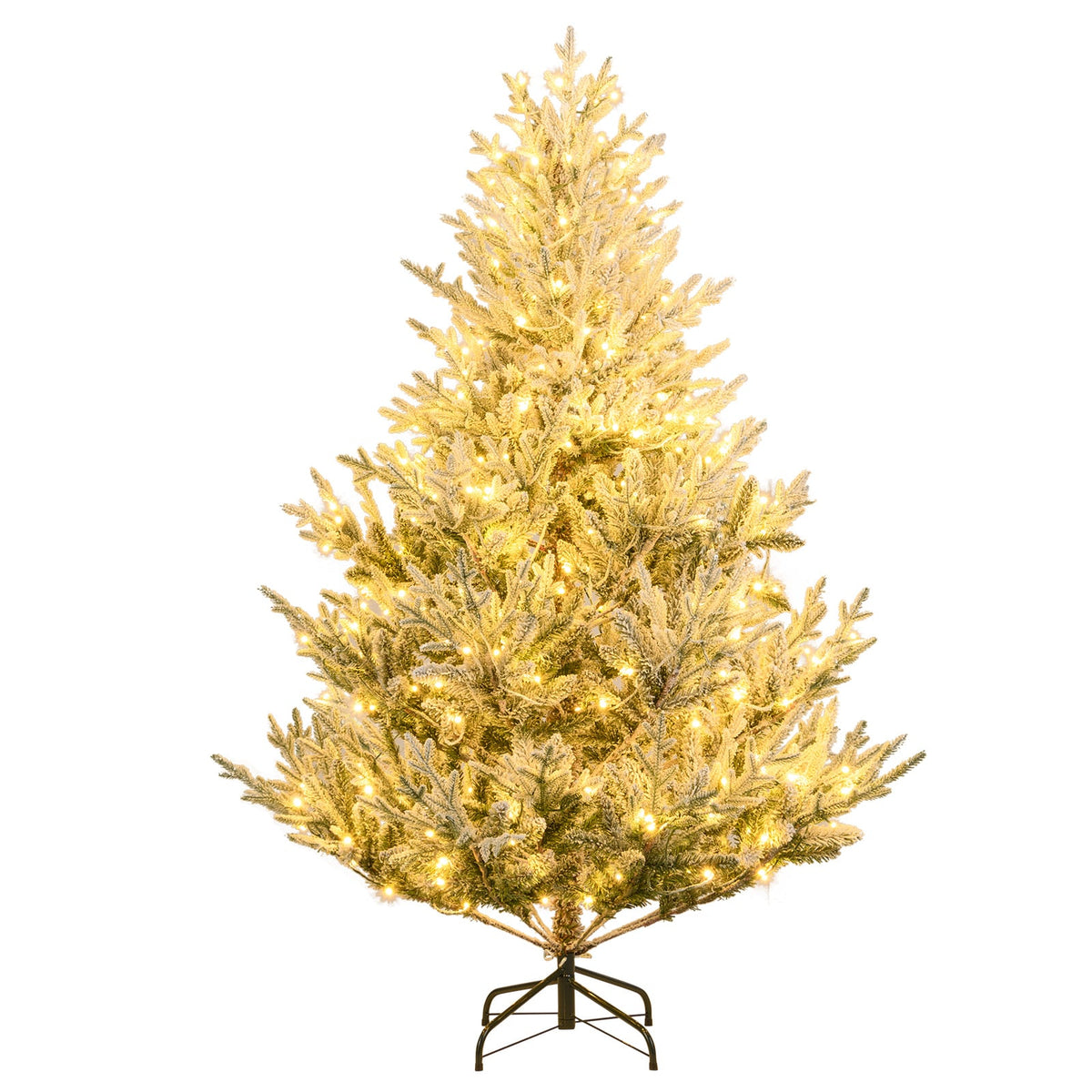 6/7/8 Feet Pre-Lit Artificial Christmas Tree Hinged Snow Flocked Xmas Tree-6 ft-Christmas Trees-DECOROLALA