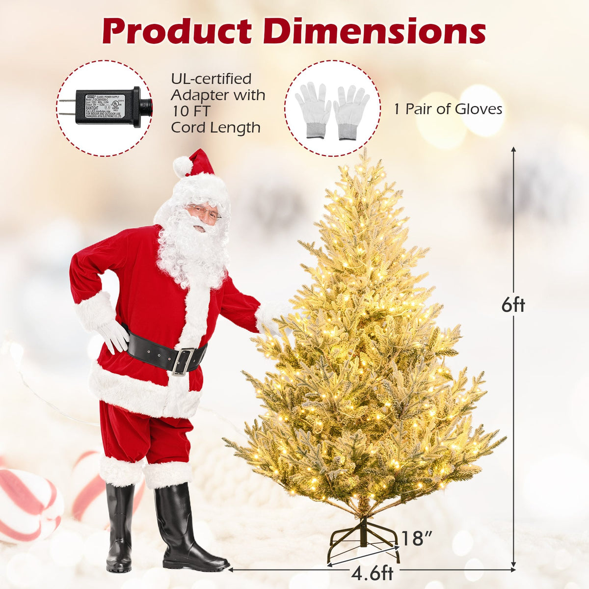 6/7/8 Feet Pre-Lit Artificial Christmas Tree Hinged Snow Flocked Xmas Tree-6 ft-Christmas Trees-DECOROLALA