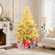 6/7/8 Feet Pre-Lit Artificial Christmas Tree Hinged Snow Flocked Xmas Tree-6 ft-Christmas Trees-DECOROLALA