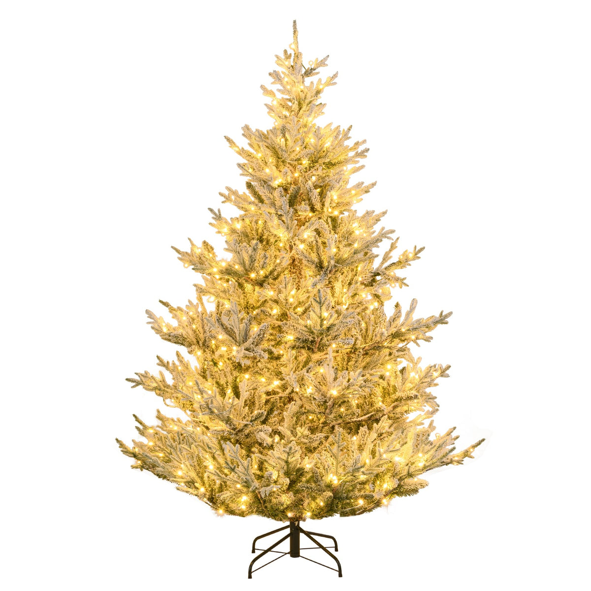 6/7/8 Feet Pre-Lit Artificial Christmas Tree Hinged Snow Flocked Xmas Tree-7 ft-Christmas Trees-DECOROLALA