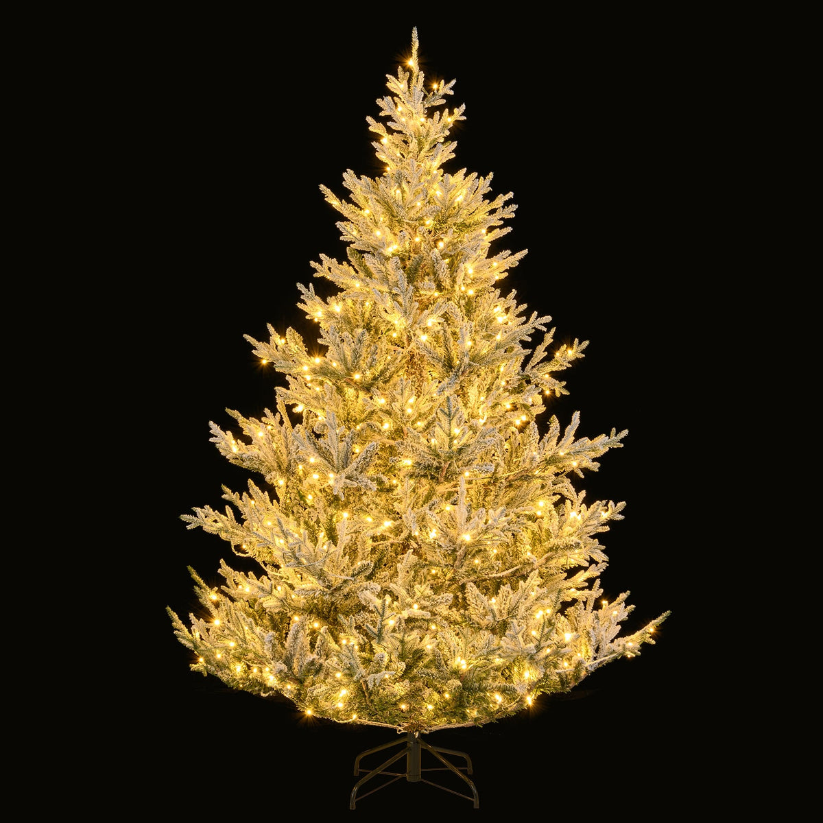 6/7/8 Feet Pre-Lit Artificial Christmas Tree Hinged Snow Flocked Xmas Tree-7 ft-Christmas Trees-DECOROLALA