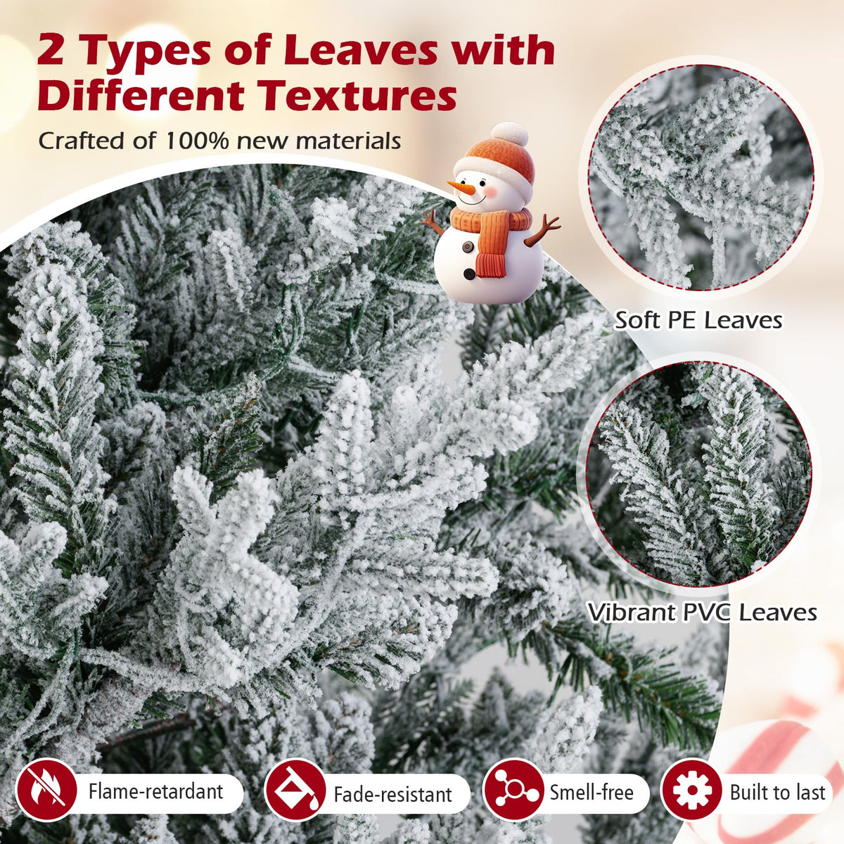 6/7/8 Feet Pre-Lit Artificial Christmas Tree Hinged Snow Flocked Xmas Tree-7 ft-Christmas Trees-DECOROLALA