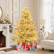 6/7/8 Feet Pre-Lit Artificial Christmas Tree Hinged Snow Flocked Xmas Tree-7 ft-Christmas Trees-DECOROLALA