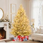 6/7/8 Feet Pre-Lit Artificial Christmas Tree Hinged Snow Flocked Xmas Tree-8 Feet-Christmas Trees-DECOROLALA
