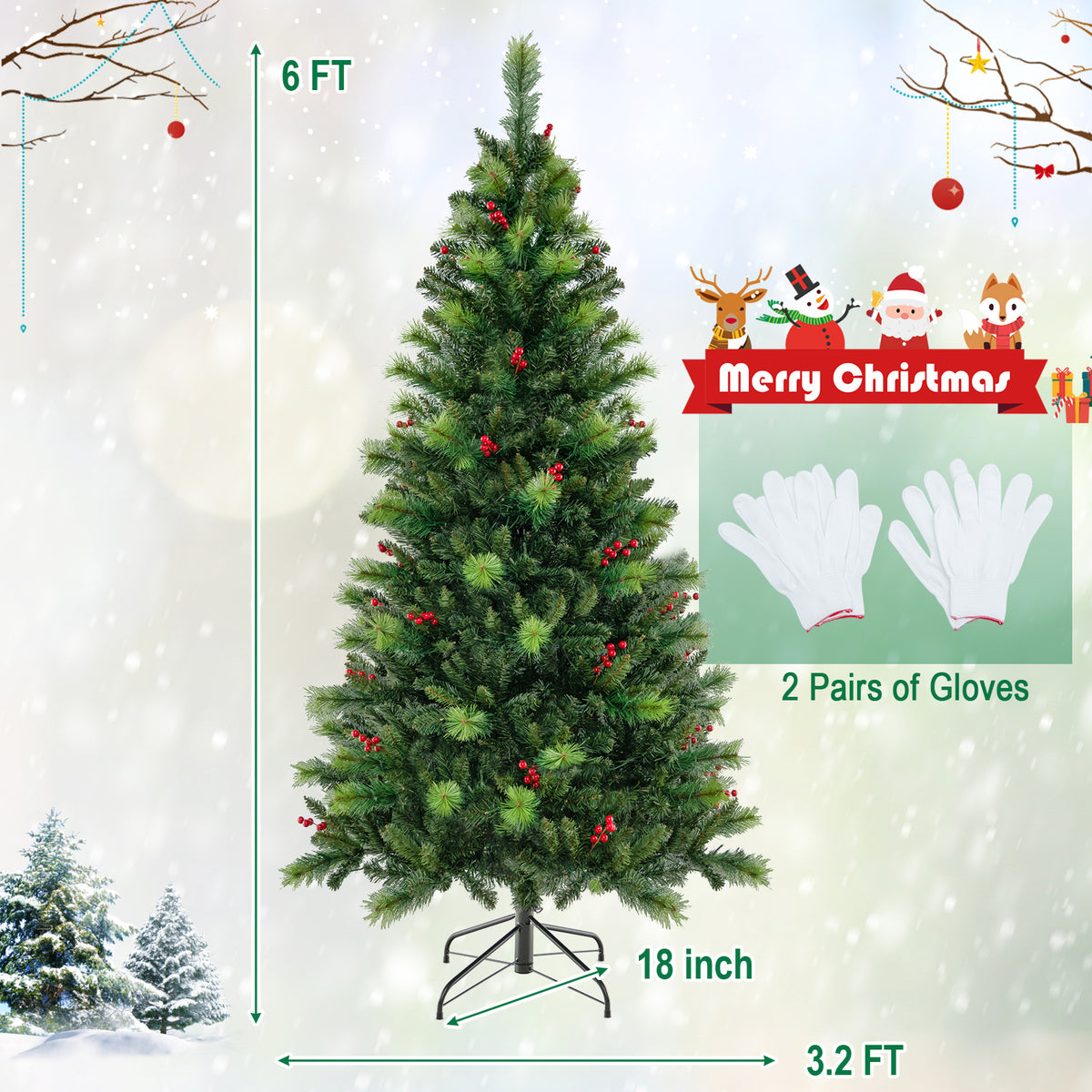 6/7/8 Feet Pre-Lit Artificial Christmas Tree with 300/400/500 LED Lights-6 ft-Christmas Trees-DECOROLALA