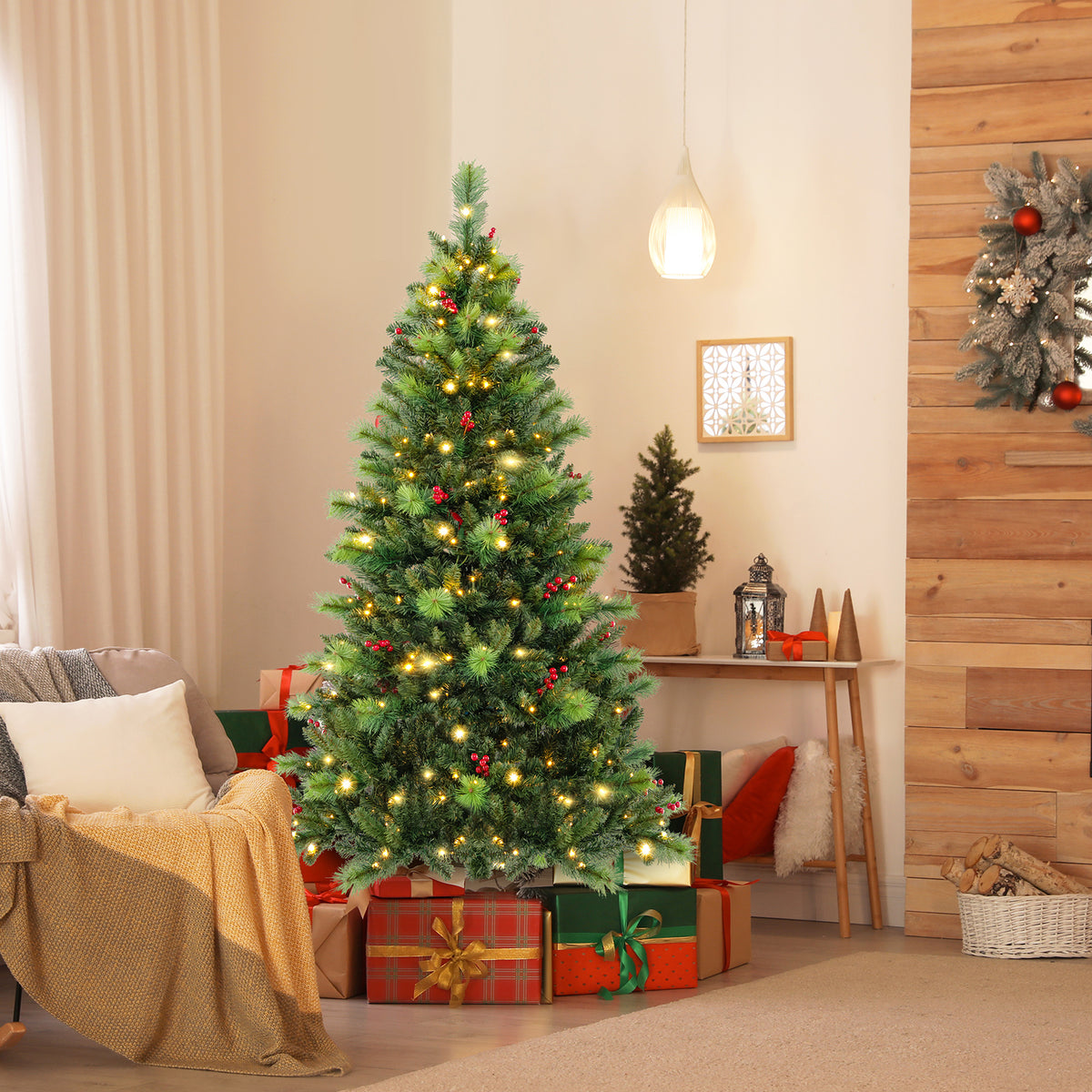 6/7/8 Feet Pre-Lit Artificial Christmas Tree with 300/400/500 LED Lights-6 ft-Christmas Trees-DECOROLALA