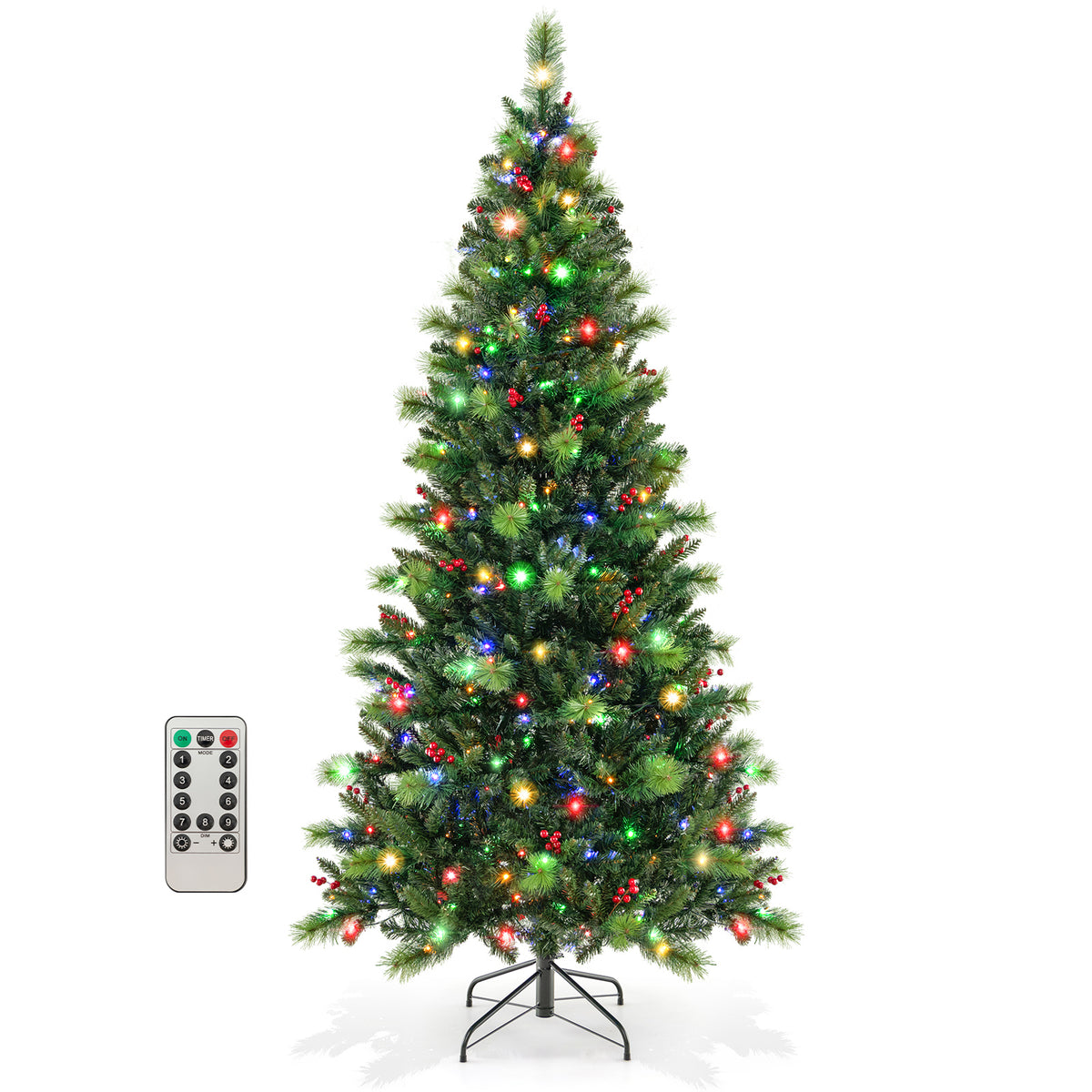 6/7/8 Feet Pre-Lit Artificial Christmas Tree with 300/400/500 LED Lights-7 ft-Christmas Trees-DECOROLALA