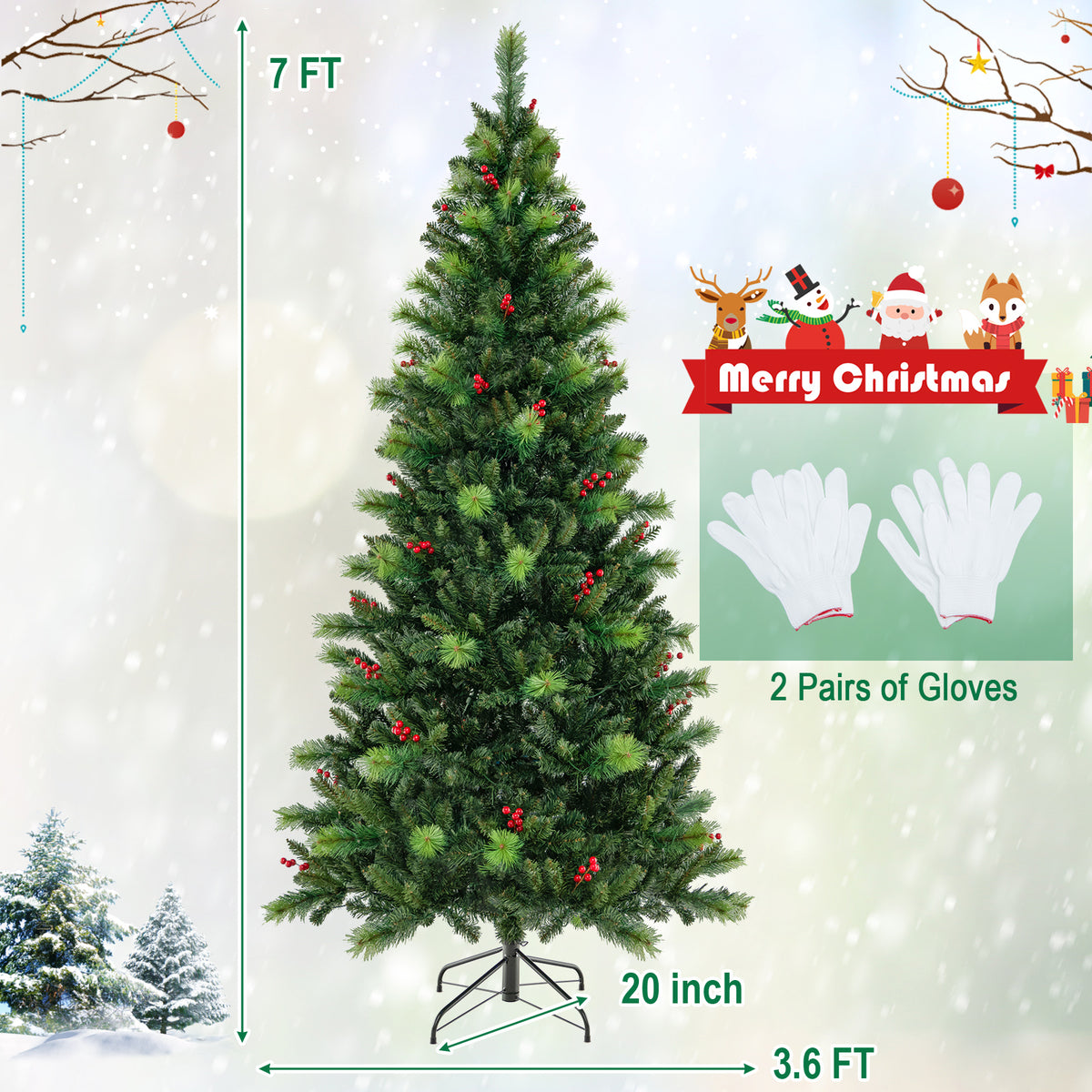 6/7/8 Feet Pre-Lit Artificial Christmas Tree with 300/400/500 LED Lights-7 ft-Christmas Trees-DECOROLALA