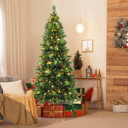 6/7/8 Feet Pre-Lit Artificial Christmas Tree with 300/400/500 LED Lights-7 ft-Christmas Trees-DECOROLALA