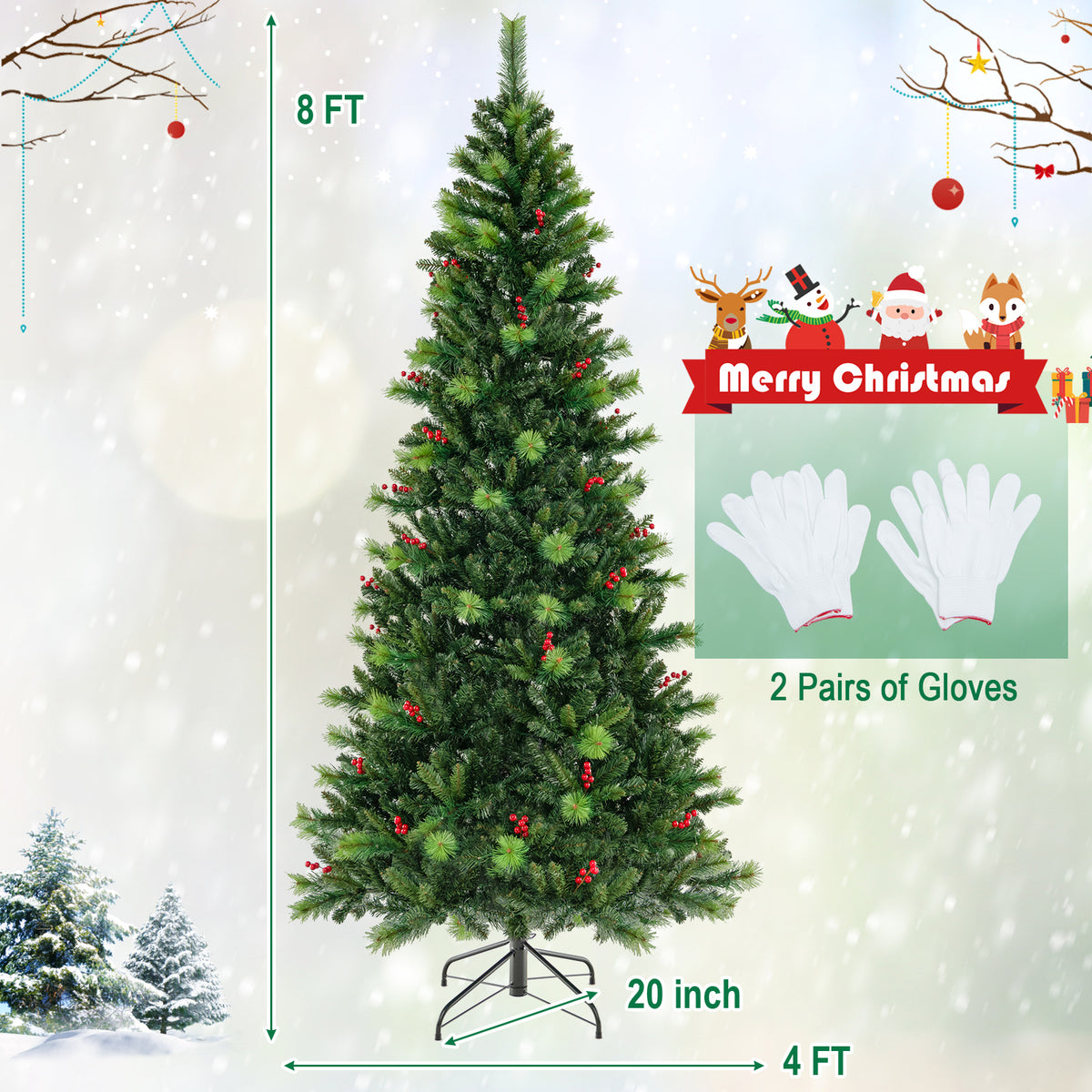 6/7/8 Feet Pre-Lit Artificial Christmas Tree with 300/400/500 LED Lights-8 ft-Christmas Trees-DECOROLALA