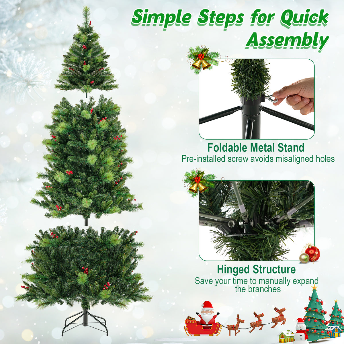 6/7/8 Feet Pre-Lit Artificial Christmas Tree with 300/400/500 LED Lights-8 ft-Christmas Trees-DECOROLALA