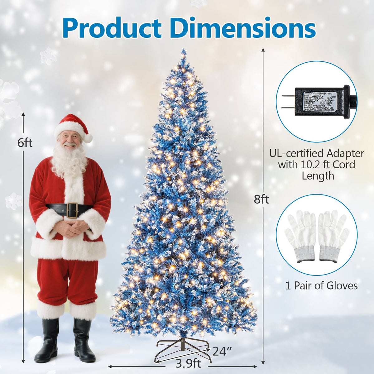 6/7/8/9 FT Artificial Christmas Tree with 767 Snowy Branch Tips-8 FT-Christmas Trees-DECOROLALA