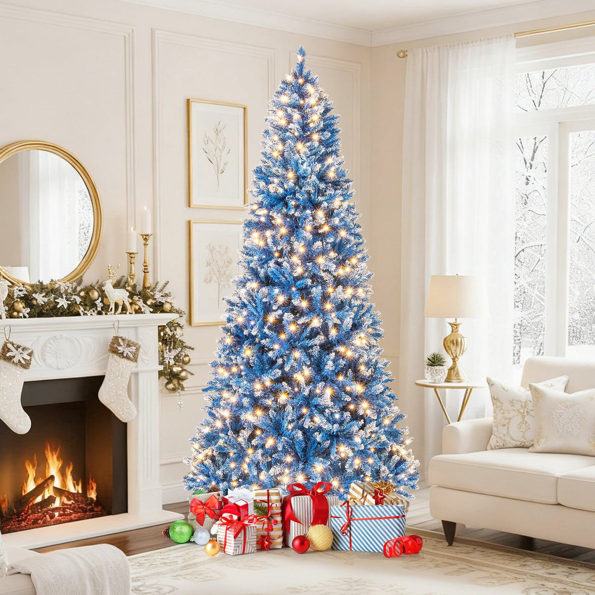 6/7/8/9 FT Artificial Christmas Tree with 767 Snowy Branch Tips-8 FT-Christmas Trees-DECOROLALA