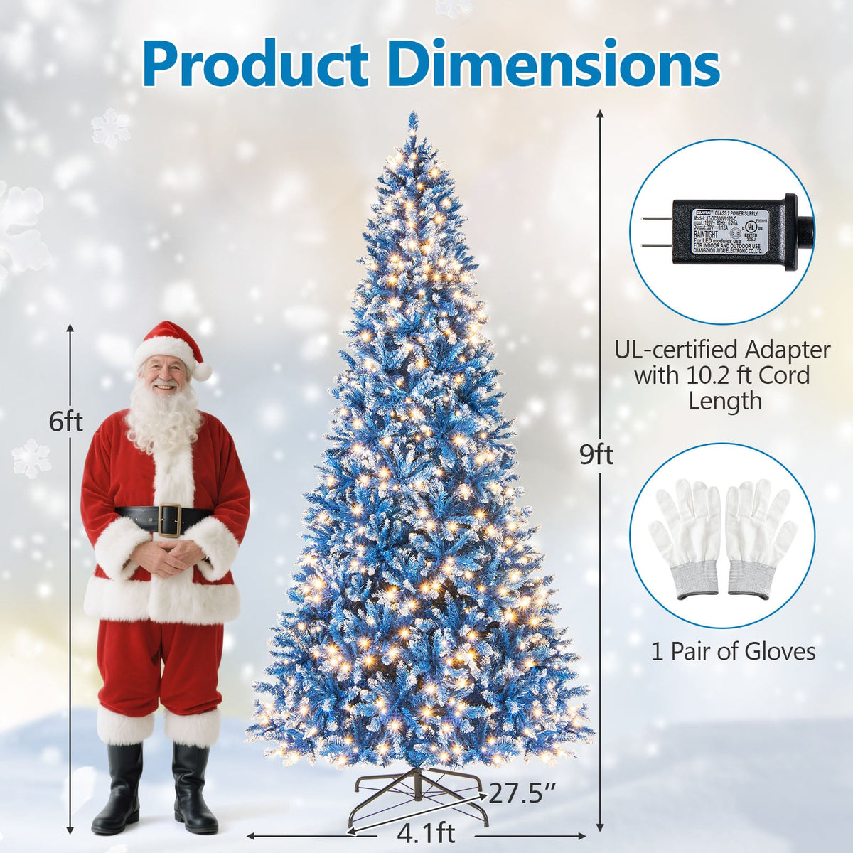 6/7/8/9 FT Artificial Christmas Tree with 767 Snowy Branch Tips-9 FT-Christmas Trees-DECOROLALA