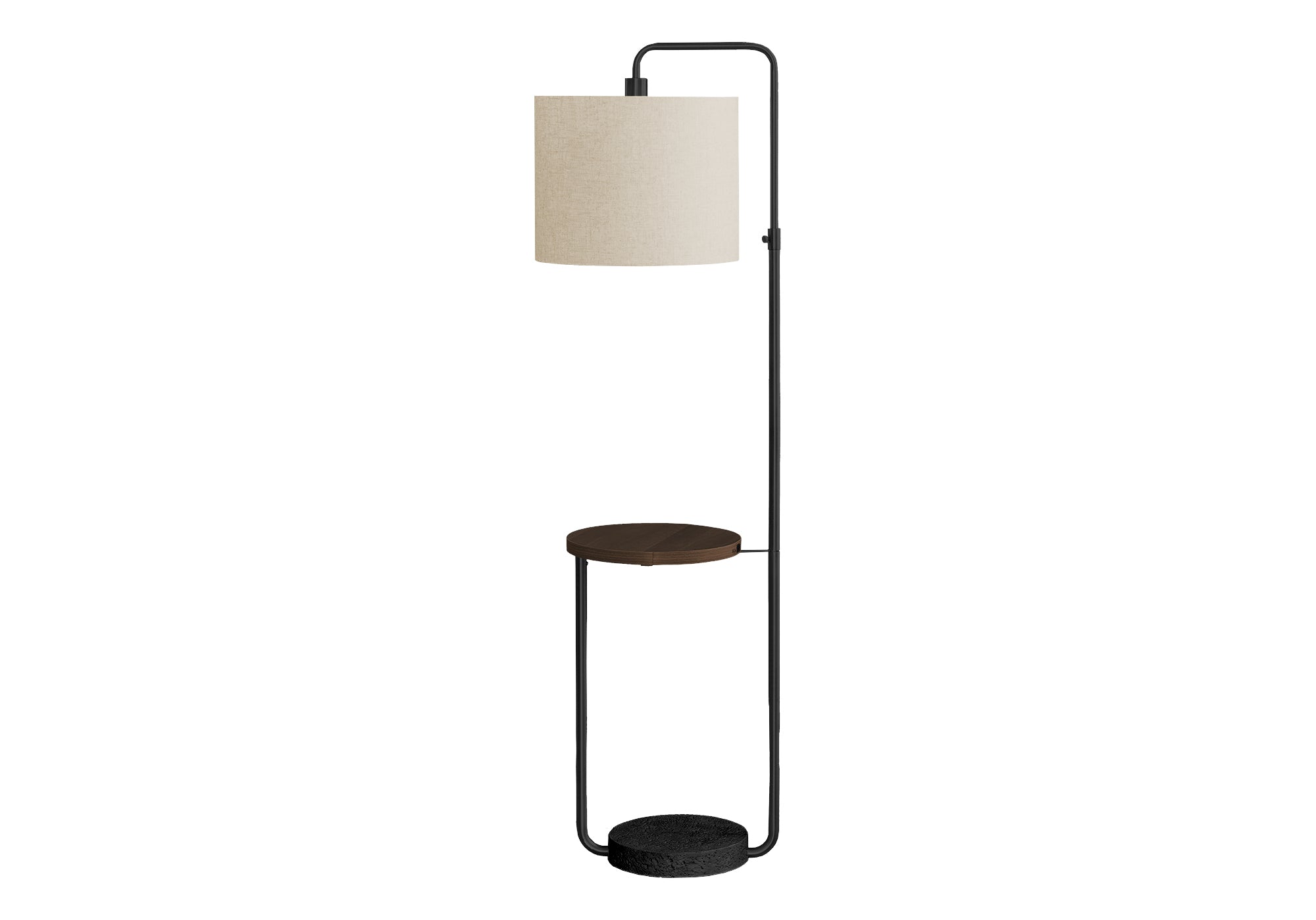 67"H Floor Lamp Black Metal with USB Shelf and Ivory Shade-Lighting-DECOROLALA