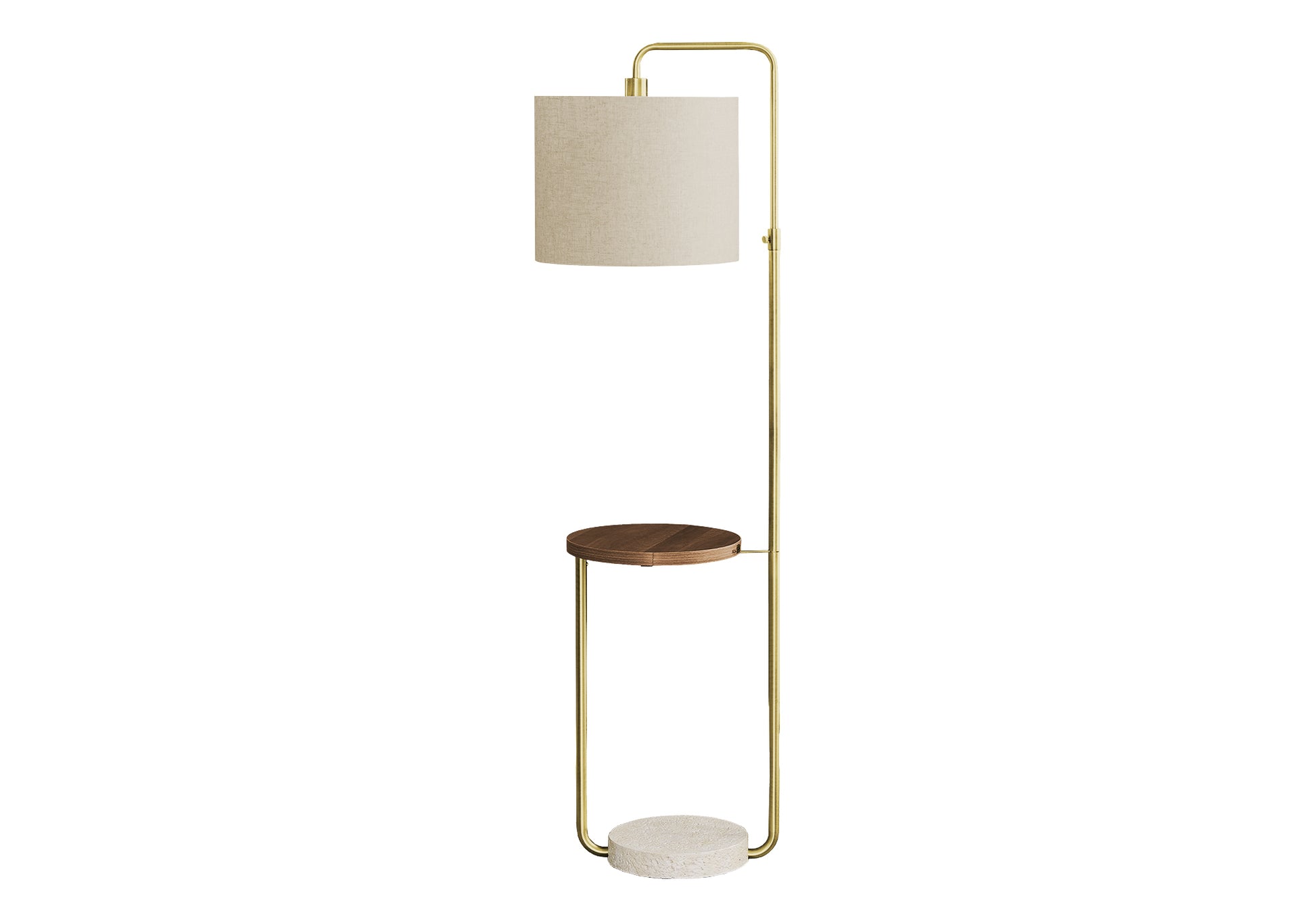 67"H Floor Lamp Black Metal with USB Shelf and Ivory Shade-Lighting-DECOROLALA