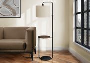 67"H Floor Lamp Black Metal with USB Shelf and Ivory Shade-Lighting-DECOROLALA