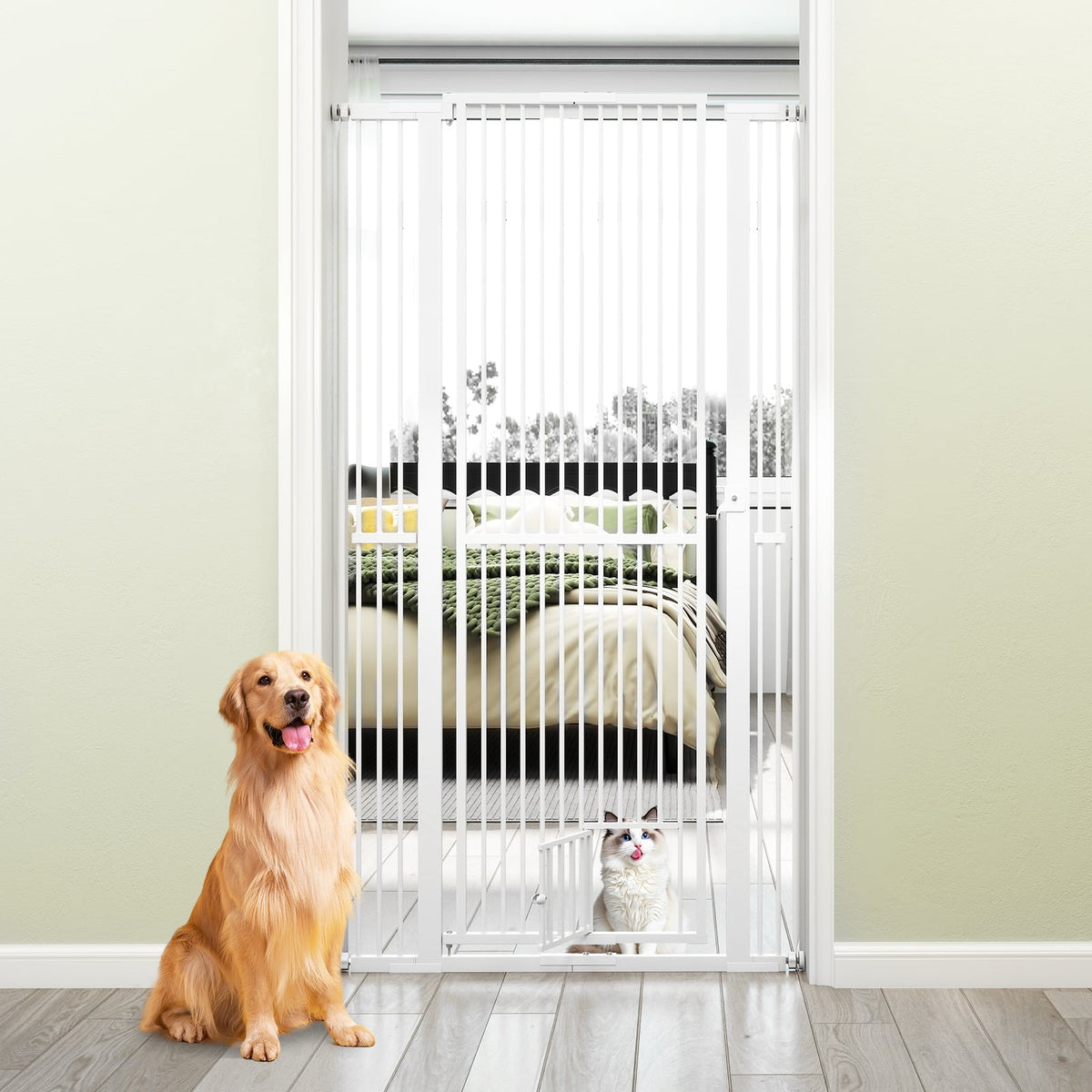 67.5" Extra Tall Pet Gate Heavy-Duty Metal Cat Gate with 30.5"-41" Wide Opening-White-Pet Gates-DECOROLALA