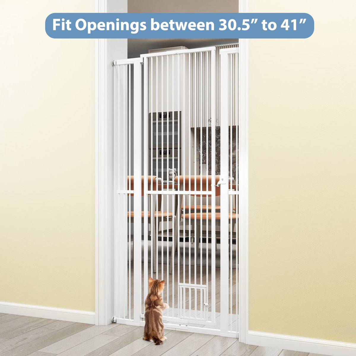 67.5" Extra Tall Pet Gate Heavy-Duty Metal Cat Gate with 30.5"-41" Wide Opening-White-Pet Gates-DECOROLALA