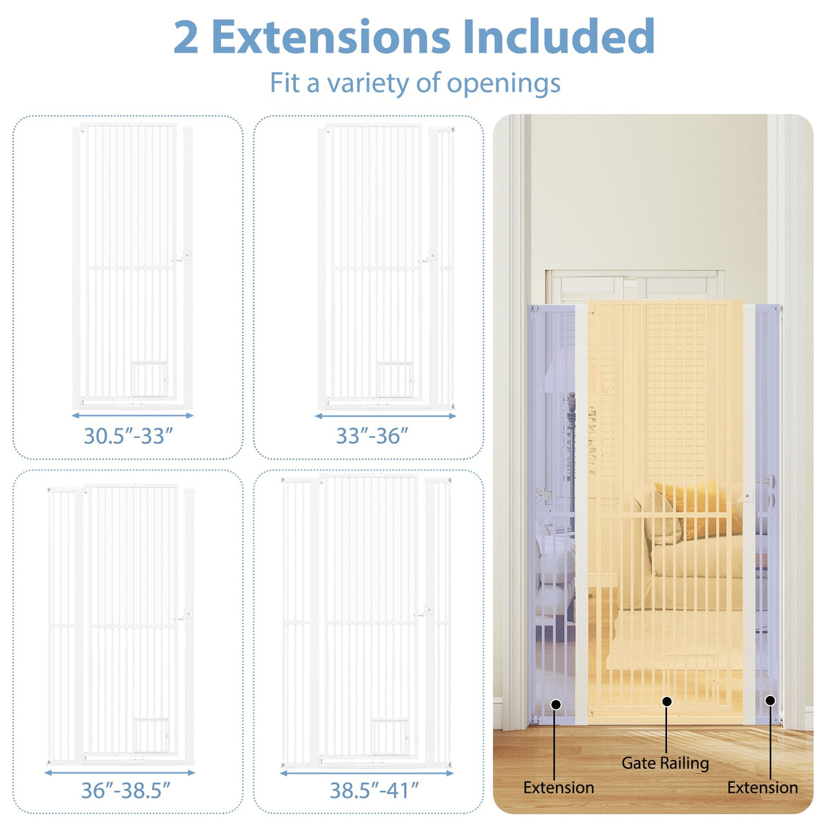 67.5" Extra Tall Pet Gate Heavy-Duty Metal Cat Gate with 30.5"-41" Wide Opening-White-Pet Gates-DECOROLALA
