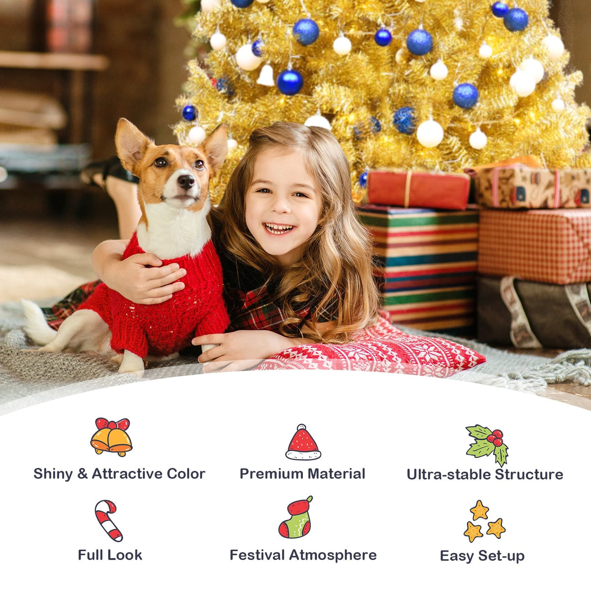 6/7.5 Feet Artificial Tinsel Christmas Tree Hinged with Foldable Stand-6 ft-Christmas Trees-DECOROLALA
