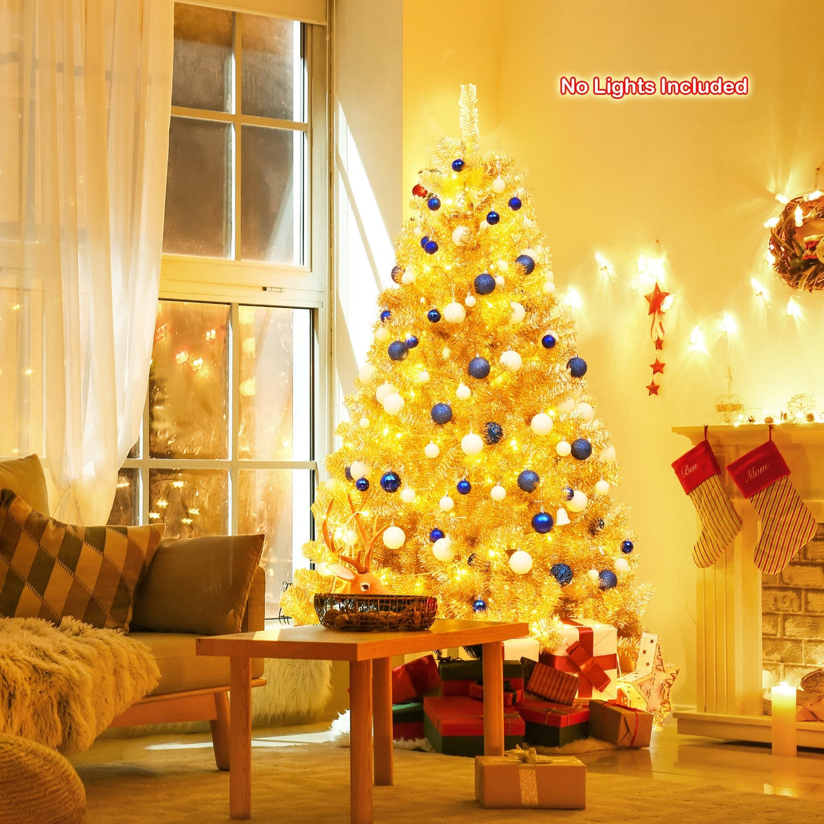 6/7.5 Feet Artificial Tinsel Christmas Tree Hinged with Foldable Stand-6 ft-Christmas Trees-DECOROLALA