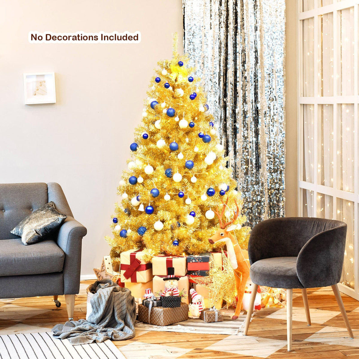 6/7.5 Feet Artificial Tinsel Christmas Tree Hinged with Foldable Stand-6 ft-Christmas Trees-DECOROLALA