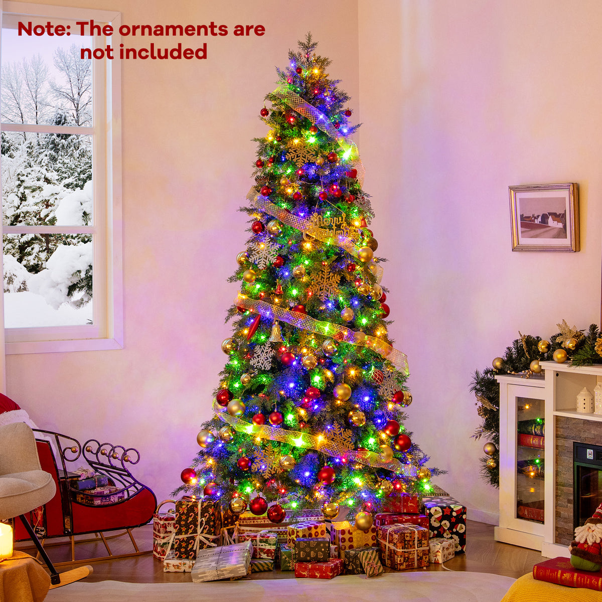 6/7.5 Feet Pre-Lit Artificial Christmas Tree with 11 Modes and Metal Stand-7.5ft-Christmas Trees-DECOROLALA