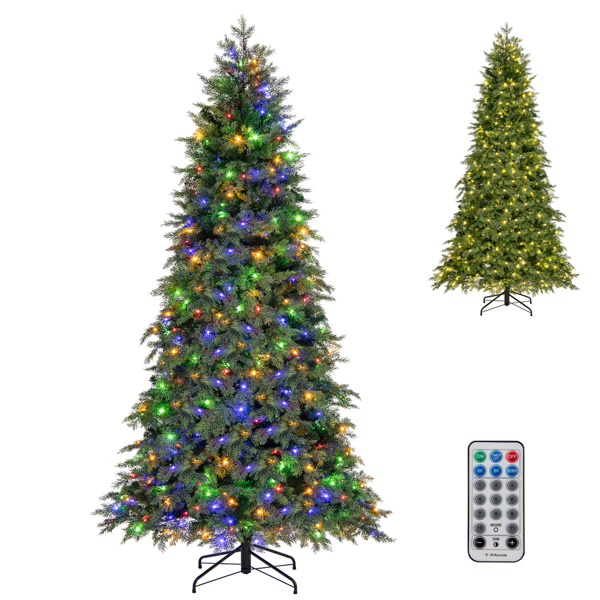 6/7.5 Feet Pre-Lit Artificial Christmas Tree with 11 Modes and Metal Stand-7.5ft-Christmas Trees-DECOROLALA