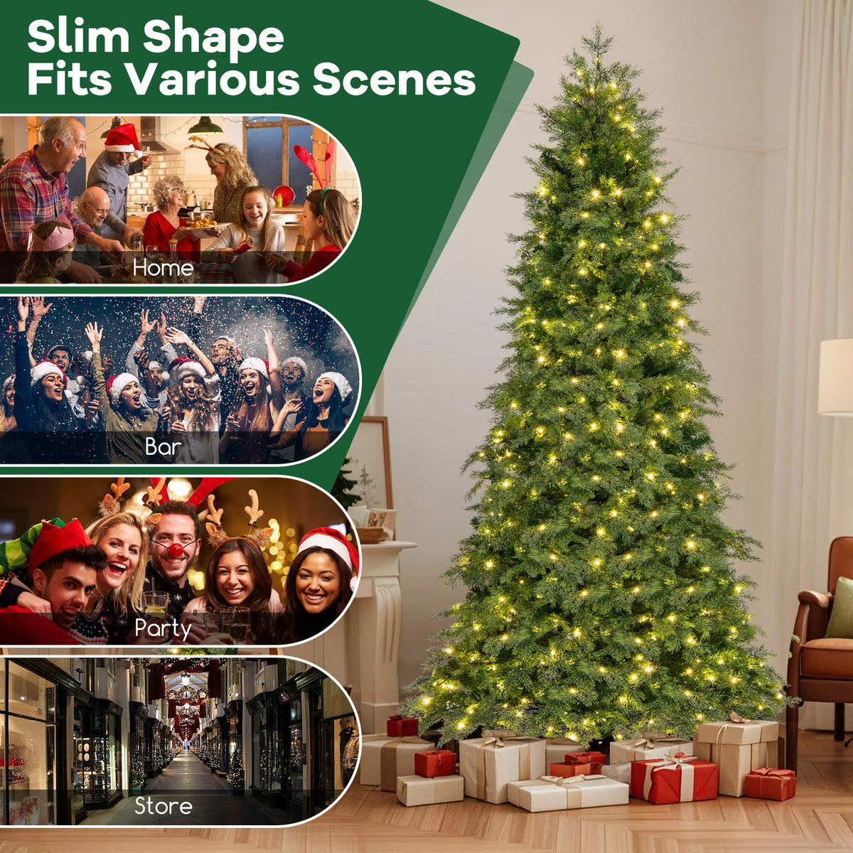 6/7.5 Feet Pre-Lit Artificial Christmas Tree with 11 Modes and Metal Stand-7.5ft-Christmas Trees-DECOROLALA
