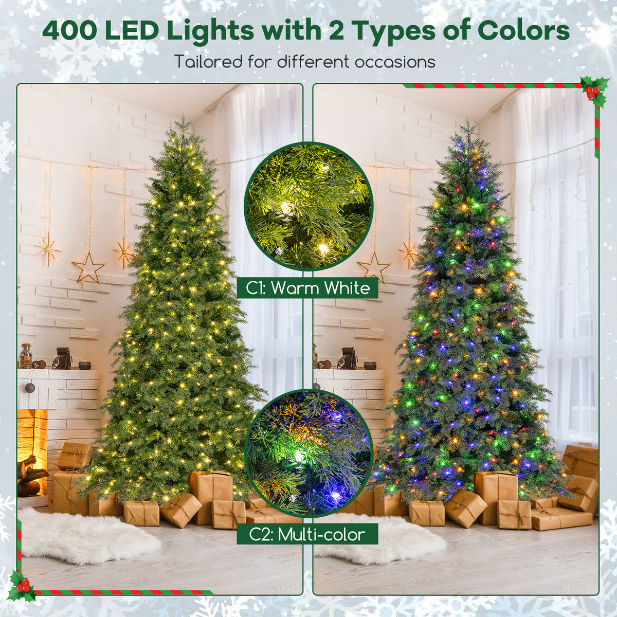 6/7.5 Feet Pre-Lit Artificial Christmas Tree with 11 Modes and Metal Stand-7.5ft-Christmas Trees-DECOROLALA