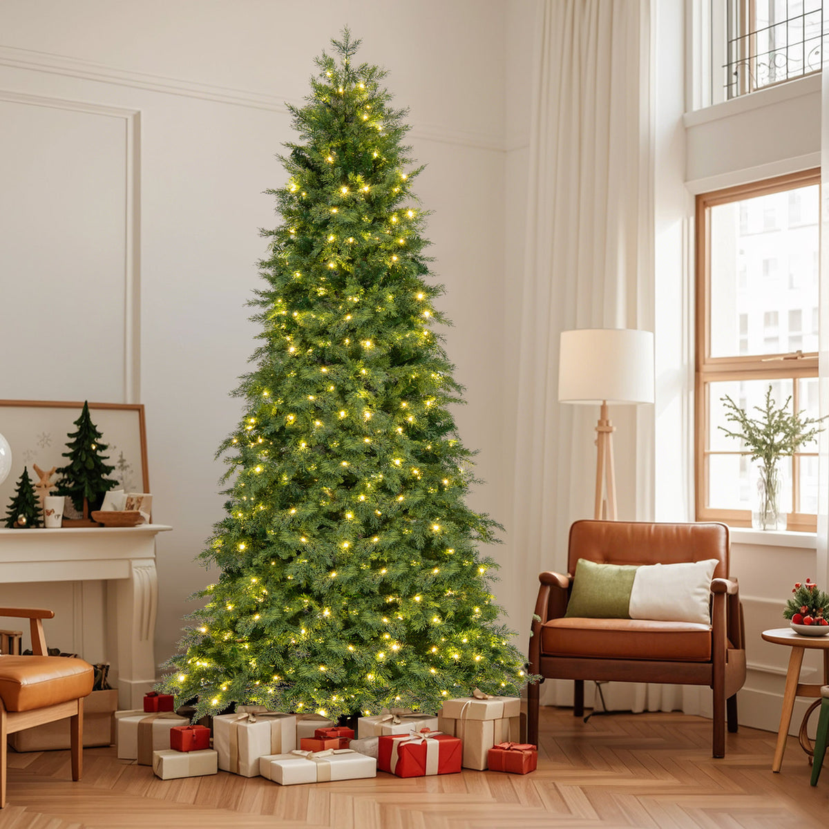 6/7.5 Feet Pre-Lit Artificial Christmas Tree with 11 Modes and Metal Stand-7.5ft-Christmas Trees-DECOROLALA
