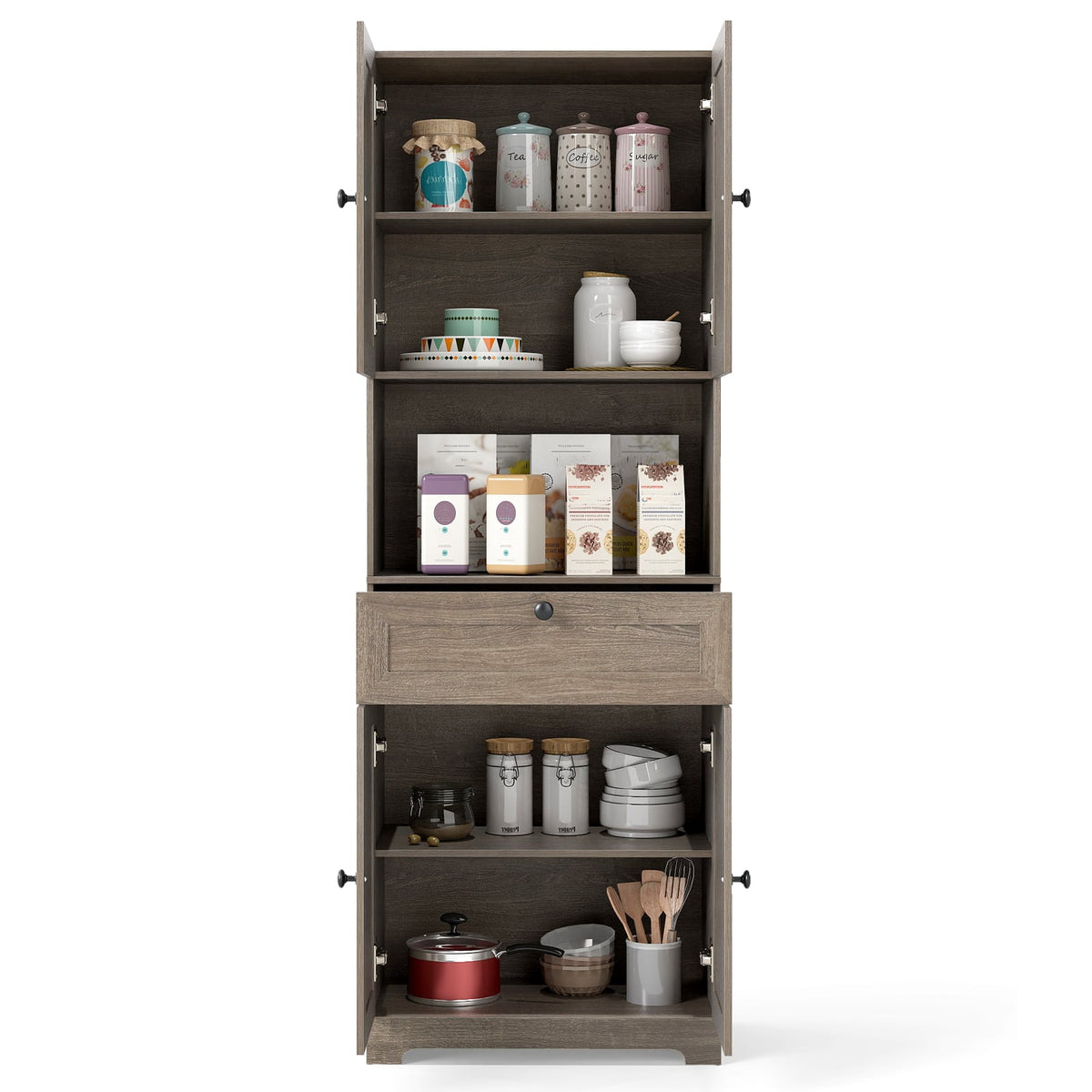 67.5 Inch Tall Modern Freestanding Floor Storage Cabinet with 4 Doors and 1 Drawer-Oak-Sideboards & Buffets-DECOROLALA