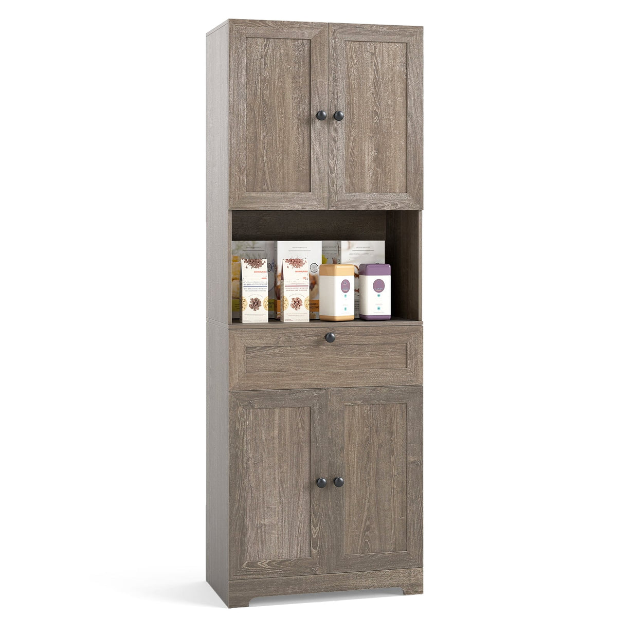 67.5 Inch Tall Modern Freestanding Floor Storage Cabinet with 4 Doors and 1 Drawer-Oak-Sideboards & Buffets-DECOROLALA