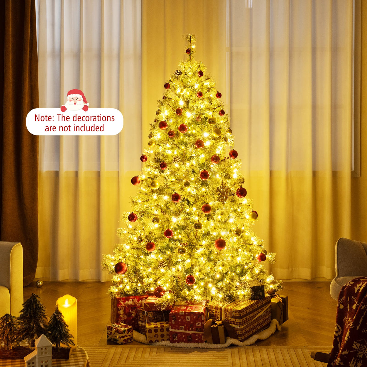 6/7.5/9 FT Artificial Christmas Tree Pre-Lit Hinged Holiday Tree with 360° Quick Power Connector-6 ft-Christmas Trees-DECOROLALA