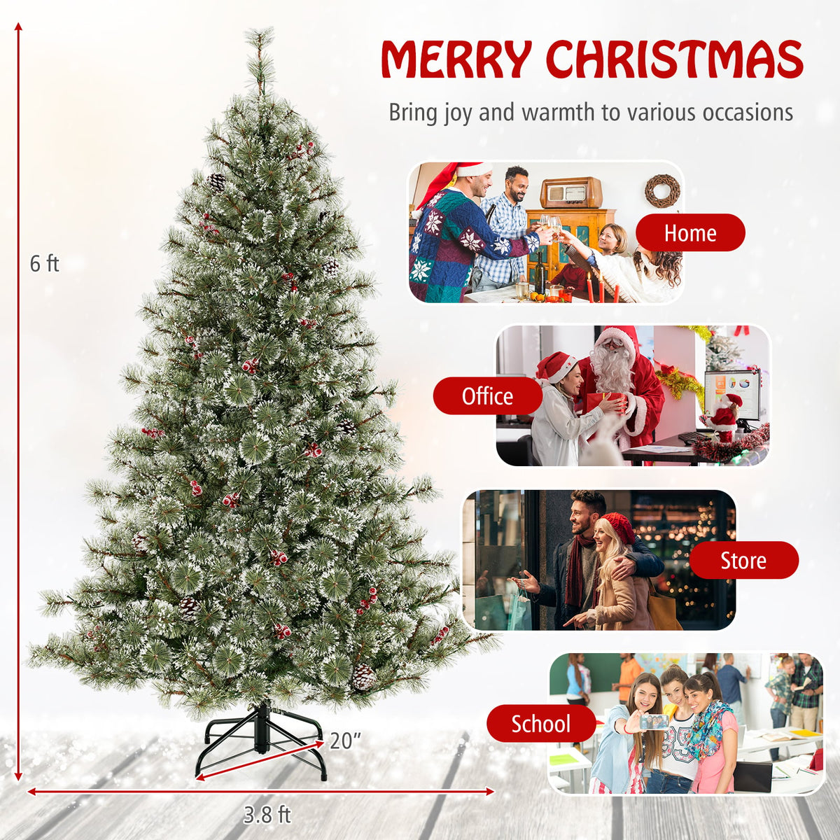 6/7.5/9 FT Artificial Christmas Tree Pre-Lit Hinged Holiday Tree with 360° Quick Power Connector-6 ft-Christmas Trees-DECOROLALA