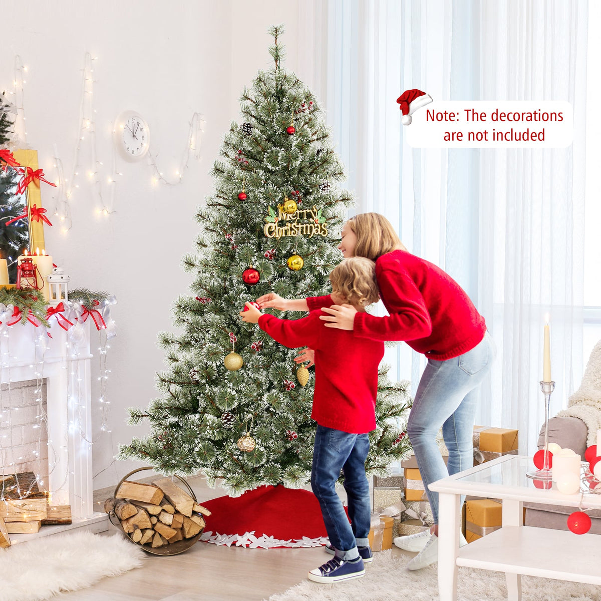 6/7.5/9 FT Artificial Christmas Tree Pre-Lit Hinged Holiday Tree with 360° Quick Power Connector-6 ft-Christmas Trees-DECOROLALA