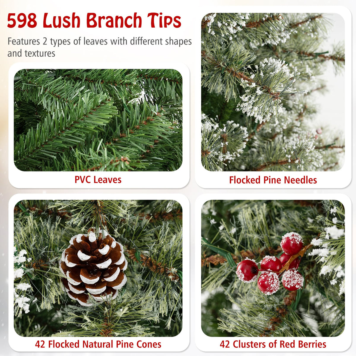 6/7.5/9 FT Artificial Christmas Tree Pre-Lit Hinged Holiday Tree with 360° Quick Power Connector-6 ft-Christmas Trees-DECOROLALA