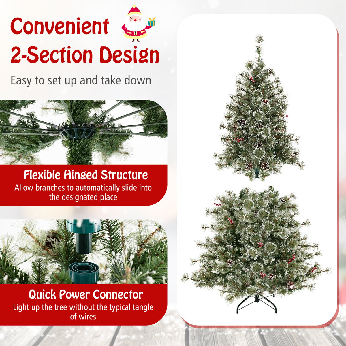 6/7.5/9 FT Artificial Christmas Tree Pre-Lit Hinged Holiday Tree with 360° Quick Power Connector-6 ft-Christmas Trees-DECOROLALA