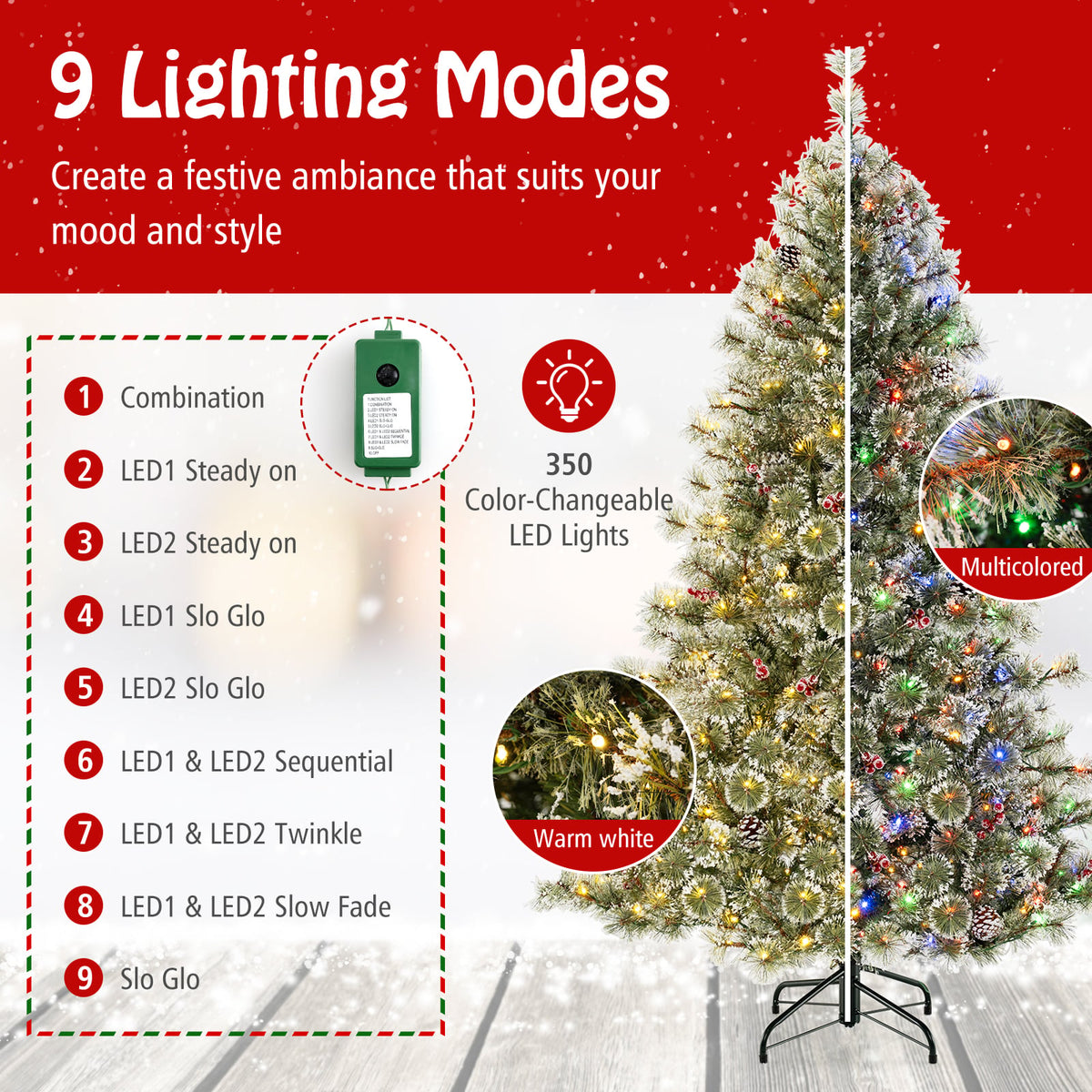 6/7.5/9 FT Artificial Christmas Tree Pre-Lit Hinged Holiday Tree with 360° Quick Power Connector-6 ft-Christmas Trees-DECOROLALA