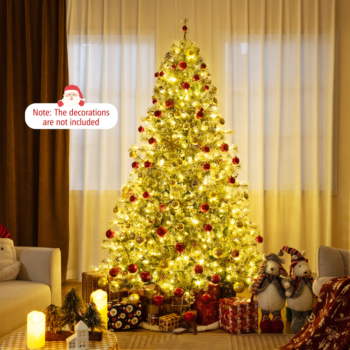 6/7.5/9 FT Artificial Christmas Tree Pre-Lit Hinged Holiday Tree with 360° Quick Power Connector-7.5ft-Christmas Trees-DECOROLALA