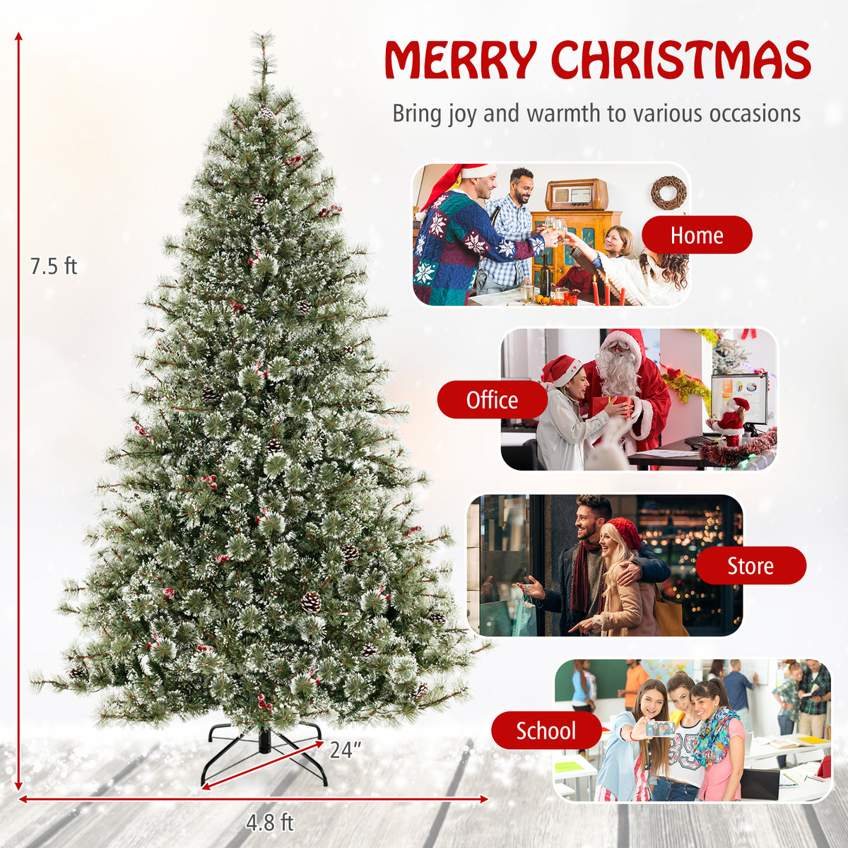 6/7.5/9 FT Artificial Christmas Tree Pre-Lit Hinged Holiday Tree with 360° Quick Power Connector-7.5ft-Christmas Trees-DECOROLALA