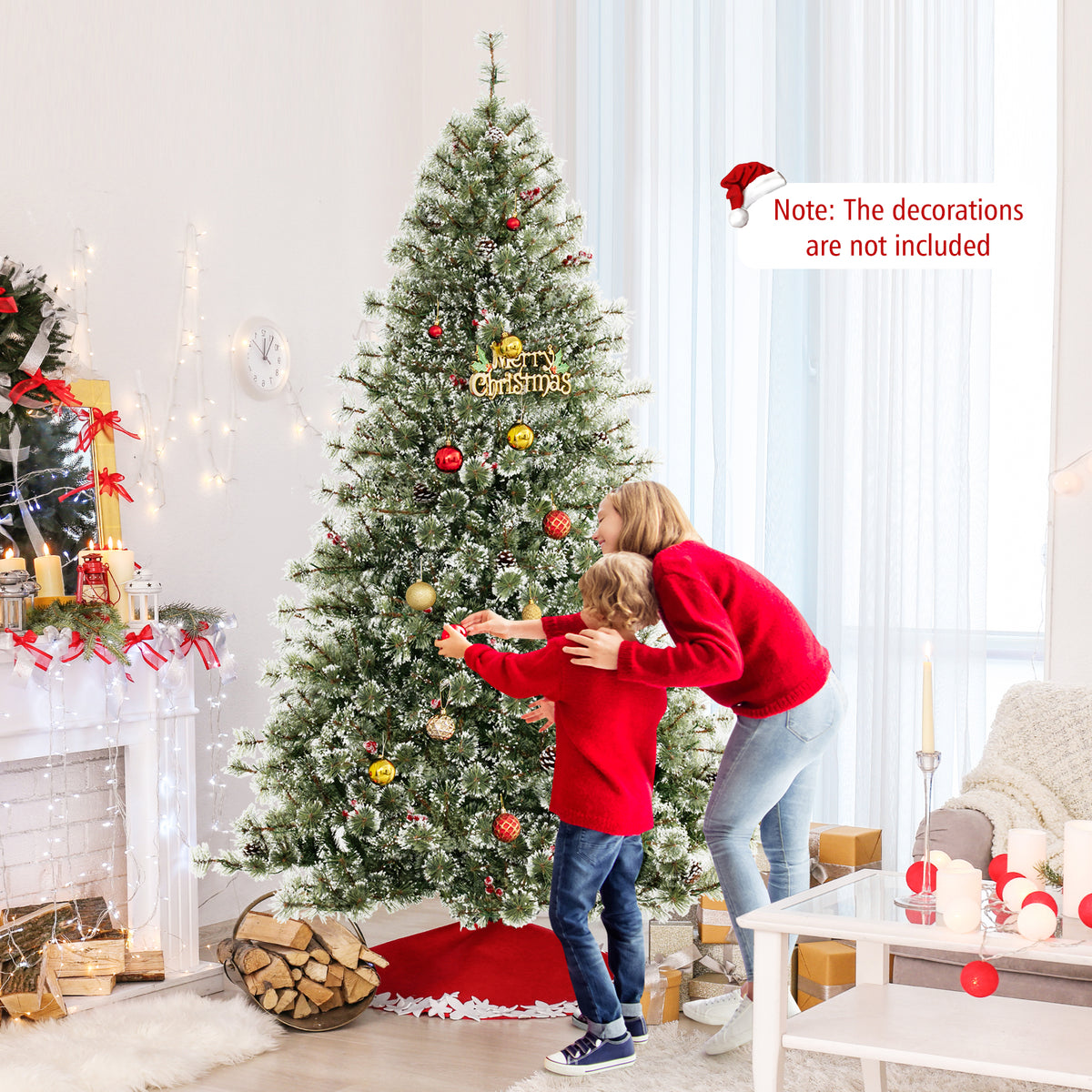 6/7.5/9 FT Artificial Christmas Tree Pre-Lit Hinged Holiday Tree with 360° Quick Power Connector-7.5ft-Christmas Trees-DECOROLALA
