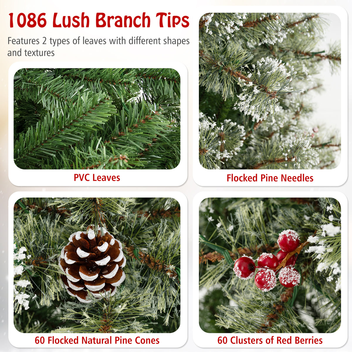 6/7.5/9 FT Artificial Christmas Tree Pre-Lit Hinged Holiday Tree with 360° Quick Power Connector-7.5ft-Christmas Trees-DECOROLALA