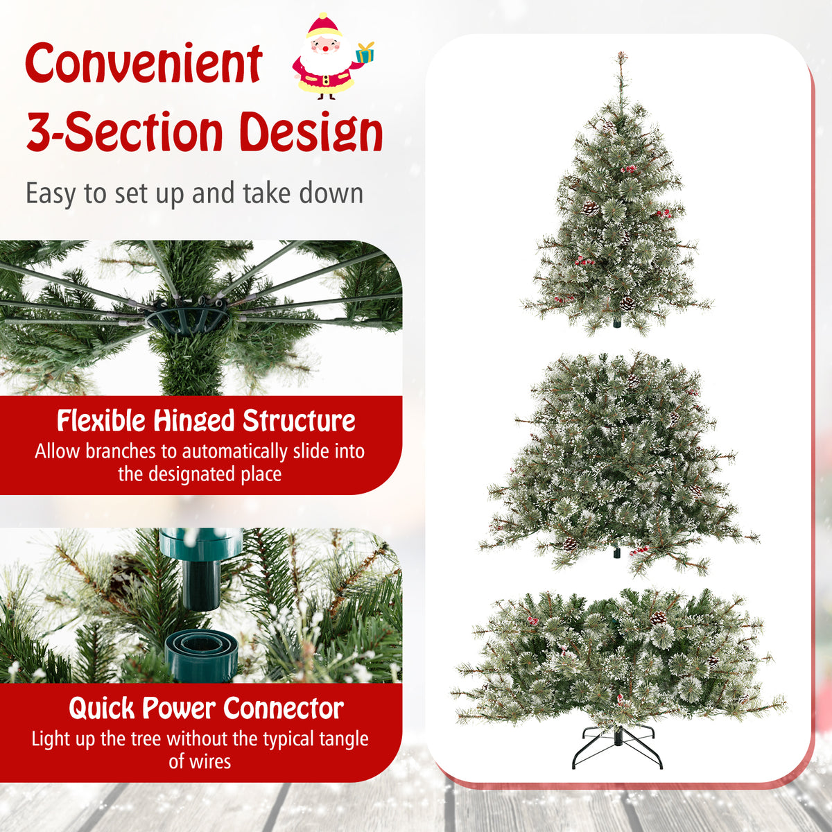 6/7.5/9 FT Artificial Christmas Tree Pre-Lit Hinged Holiday Tree with 360° Quick Power Connector-7.5ft-Christmas Trees-DECOROLALA