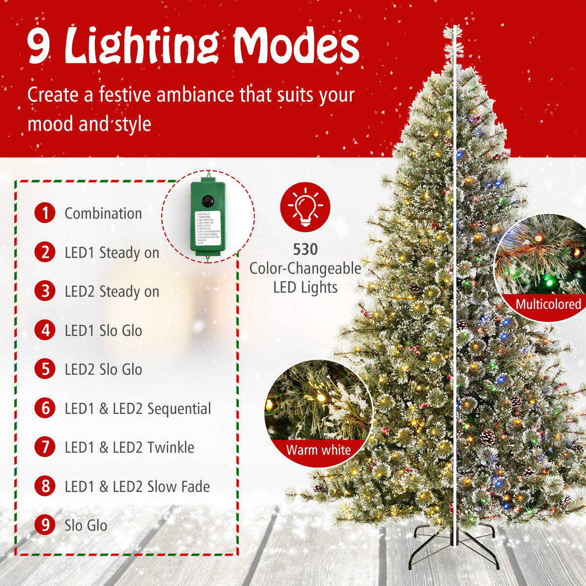 6/7.5/9 FT Artificial Christmas Tree Pre-Lit Hinged Holiday Tree with 360° Quick Power Connector-7.5ft-Christmas Trees-DECOROLALA