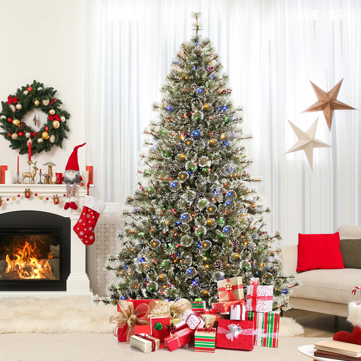 6/7.5/9 FT Artificial Christmas Tree Pre-Lit Hinged Holiday Tree with 360° Quick Power Connector-7.5ft-Christmas Trees-DECOROLALA