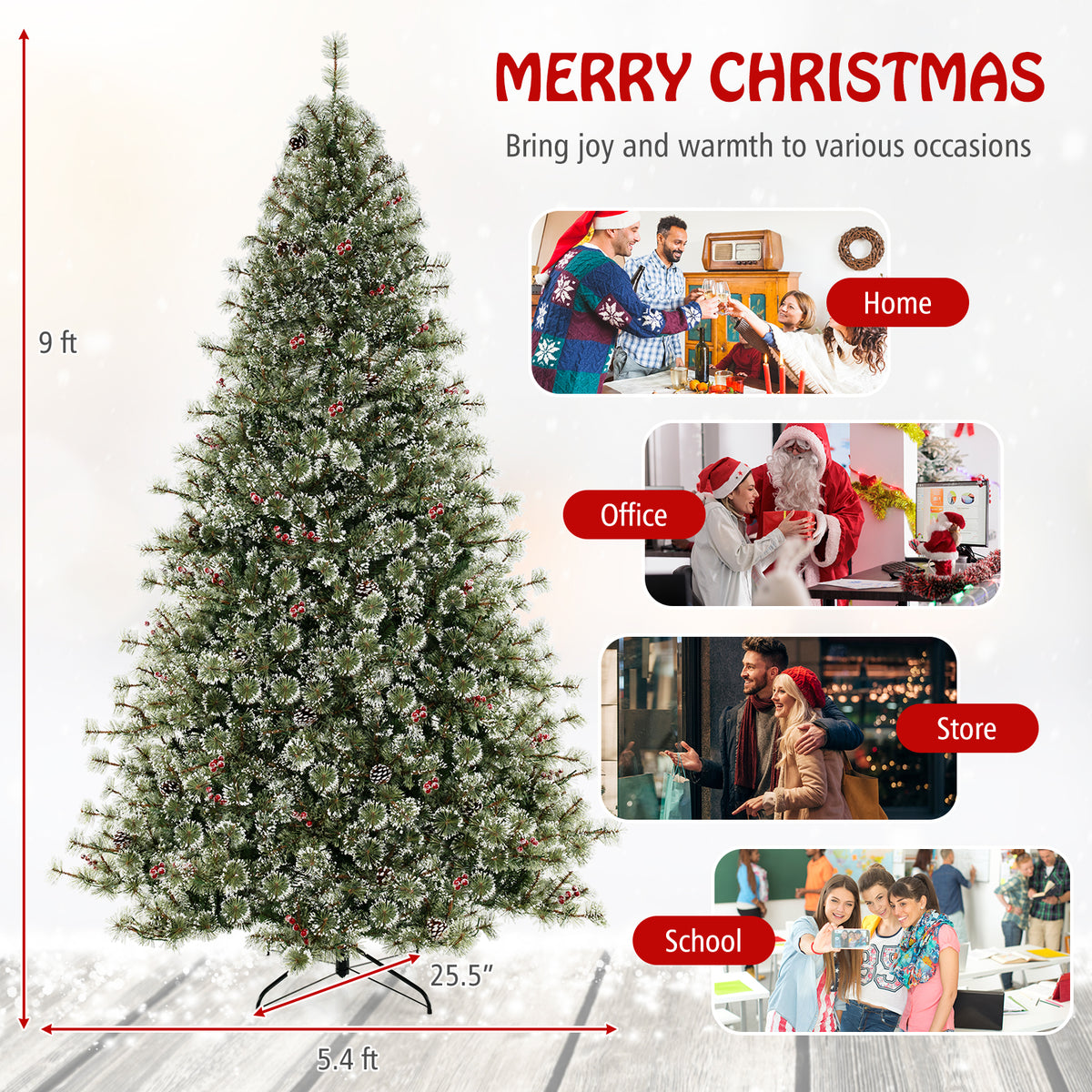 6/7.5/9 FT Artificial Christmas Tree Pre-Lit Hinged Holiday Tree with 360° Quick Power Connector-9ft-Christmas Trees-DECOROLALA